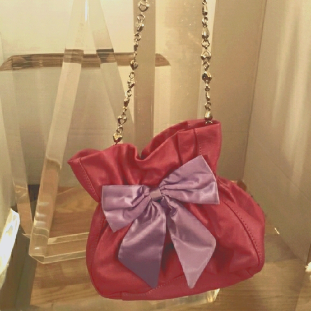 Lov Cat Pink with purple bow leather handbag